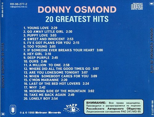 Donny Osmond - 20 Greatest Hits (1971-73/1998). 