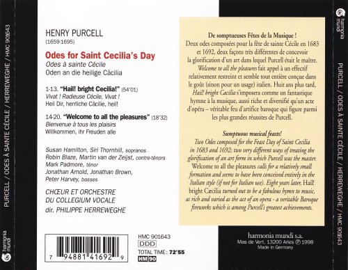 Philippe Herreweghe, Susan Hamilton, Siri Thornhill - Purcell: Odes a sainte Cecile / Odes for Saint Cecilia’s Day (1998)