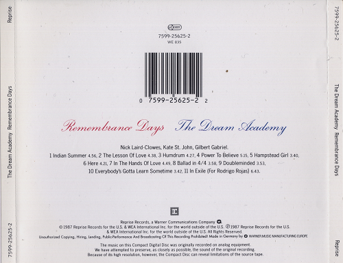 The Dream Academy - Remembrance Days (1987) Lossless