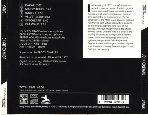 John Coltrane - Dakar (1957) 320 kbps+CD Rip