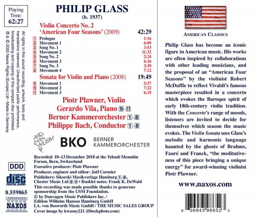 Piotr Plawner - Glass: Violin Concerto No. 2 "The American Four Seasons" & Violin Sonata (2020) [Hi-Res]
