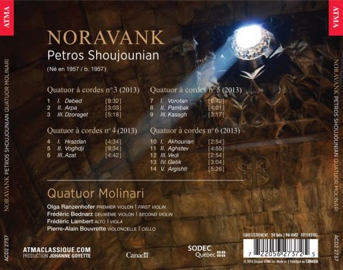 Quatuor Molinari - Noravank: Shoujounian's String Quartets Nos. 3-6 (2016) [Hi-Res]