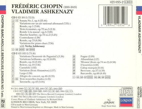 Vladimir Ashkenazy - Chopin: Barcarolle, Berceuse, Allegro de Concert, Sonata No. 1 (1997)