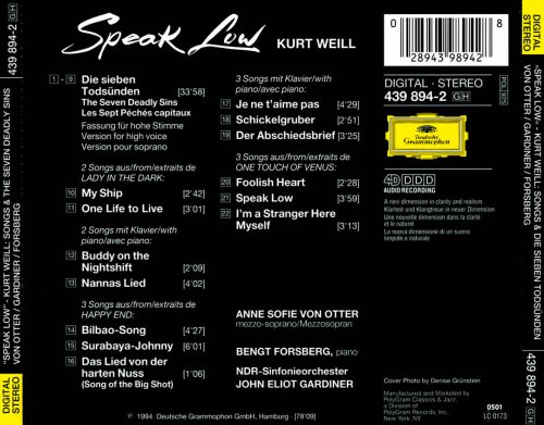 Anne Sofie von Otter, John Eliot Gardiner - Weill: Speak Low (1995)