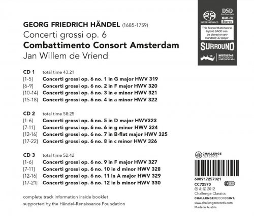 Combattimento Consort Amsterdam, Jan Willem de Vriend - Georg Friedrich Händel: Concerti grossi op. 6 (2012) [Hi-Res]