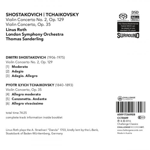 Linus Roth, London Symphony Orchestra & Thomas Sanderling - Shostakovich: Violin Concerto No. 2, Op. 129 & Tchaikovsky: Violin Concerto, Op. 35 (2016) [Hi-Res]