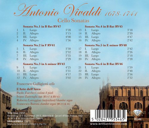 Federico Guglielmo, Francesco Galligioni & L'Arte dell'Arco - Vivaldi: Cello Sonatas (2016) [Hi-Res]