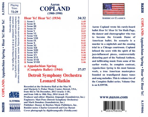Detroit Symphony Orchestra, Leonard Slatkin - Copland: Appalachian Spring & Hear Ye! Hear Ye! (2016) [Hi-Res]