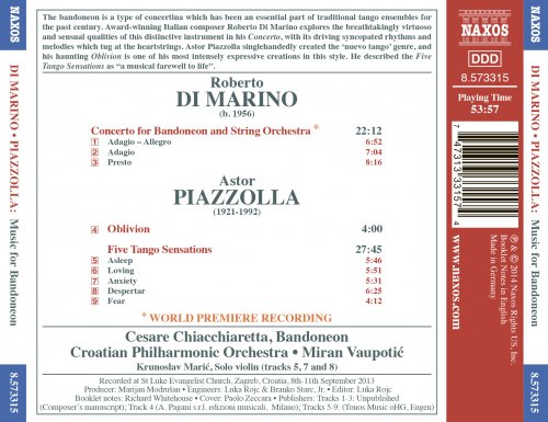 Cesare Chiacchiaretta, Krunoslav Marić, Croatian Philharmonic Orchestra, Miran Vaupotić - Sensations: Music for Bandoneon (2014) [Hi-Res]