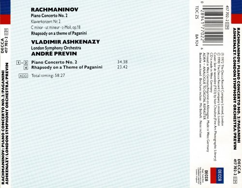Vladimir Ashkenazy, André Previn - Rachmaninov: Piano Concerto No.2; Rhapsody on a Theme of Paganini (1990)