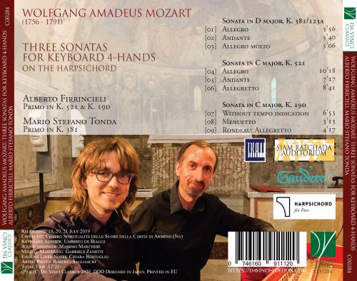Alberto Firrincieli - Wolfgang Amadeus Mozart: Three Sonatas for Keyboard 4-Hands (On the Harpsichord) (2020)