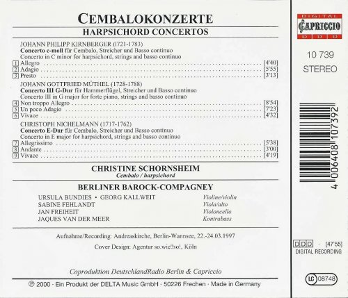 Christine Schornsheim - Kirnberger, Müthel, Nichelmann: Harpsichord Concertos (2001)