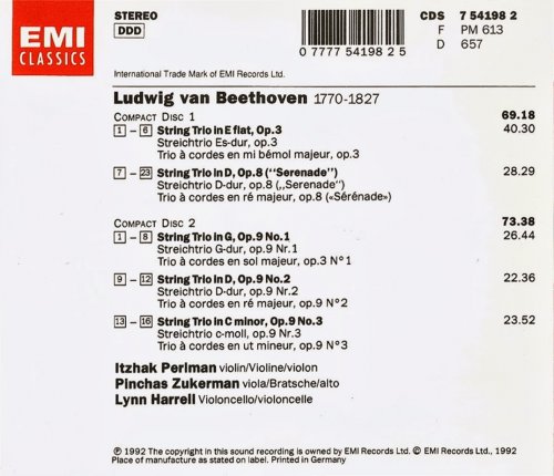 Itzhak Perlman, Pinchas Zukerman, Lynn Harrell - Beethoven: String Trios (1992)