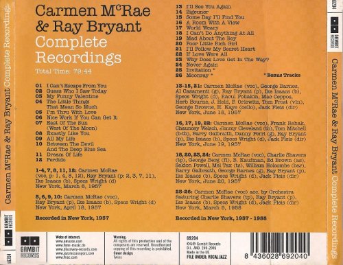 Carmen McRae & Ray Bryant - Complete Recordings (1958) [2005] CD-Rip