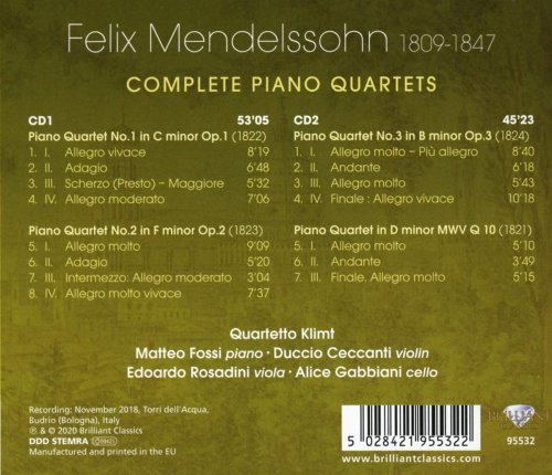 Quartetto Klimt - Mendelssohn: Complete Piano Quartets (2020) [Hi-Res]