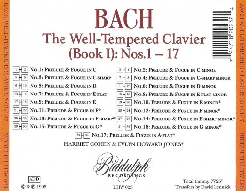 Harriet Cohen, Evlyn Howard-Jones - J.S.Bach: Well-Tempered Clavier, Book I, #'s 1-17 (1995)
