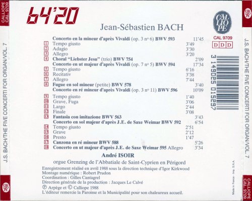 Andre Isoir - J.S. Bach: L'oeuvre pour orgue intégrale Vol. 7. Les Cinq Concertos (1988)