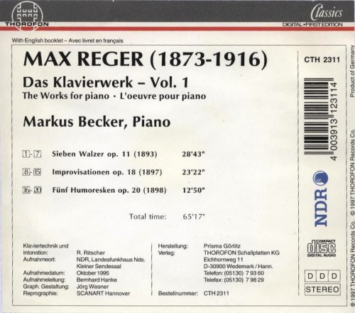 Markus Becker - Reger: Das Klavierwerk, Vol. 1 (1997)