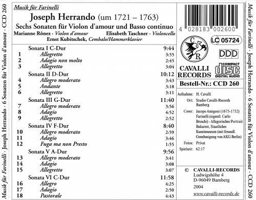 Marianne Ronez - Joseph Herrando: 6 Sonaten fur Violon d'amour & Basso continuo (2004)