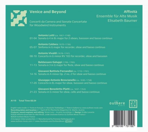 Affinità Ensemble für Alte Musik & Elisabeth Baumer - Venice and Beyond: Concerti da Camera & Sonate Concertate for Woodwind Instruments (2020) [Hi-Res]
