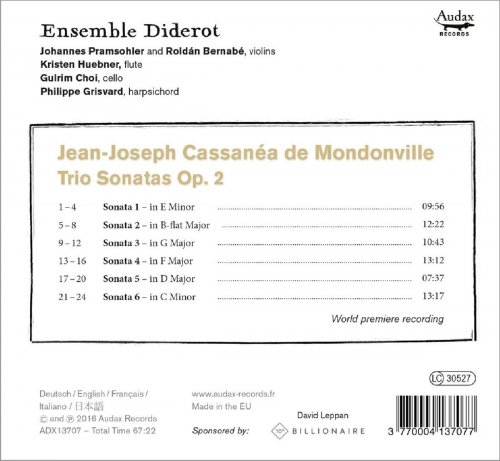 Ensemble Diderot and Johannes Pramsohler - Mondonville: Trio Sonatas, Op. 2 (2016) [Hi-Res]