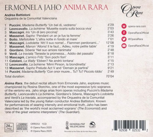 Orquestra de la Comunitat Valenciana, Andrea Battistoni, Ermonela Jaho - Anima Rara (2020) [Hi-Res] [MQA]