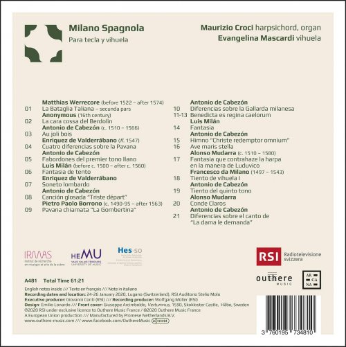Evangelina Mascardi, Maurizio Croci - Milano Spagnola. Para tecla y vihuela (2020) [Hi-Res]