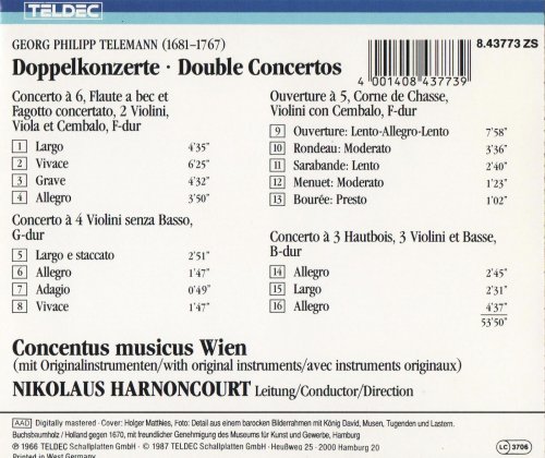 Concentus musicus Wien, Nikolaus Harnoncourt - Telemann: Double Concertos (1987)