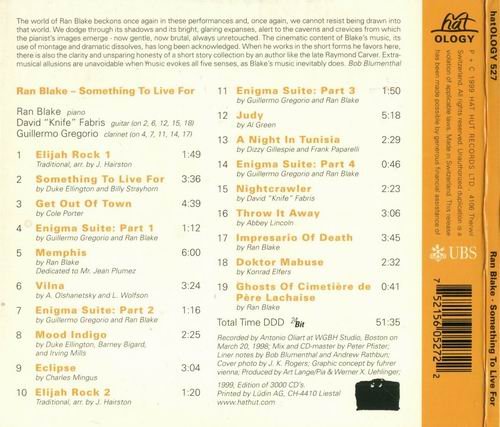 Ran Blake - Something To Live For (1999)