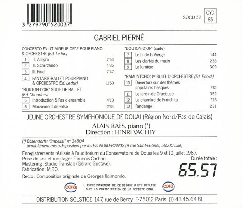 Alain Raës, Henri Vachey - Gabriel Pierné: Piano Concerto, Orchestral Works (1987)