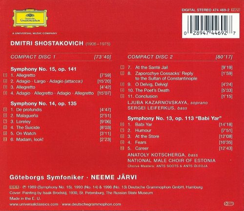 Neeme Järvi, Gothenburg Symphony Orchestra - Shostakovich: Symphonies Nos. 13, 14 & 15 (1989)