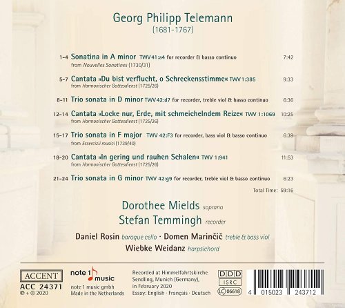Dorothee Mields, Stefan Temmingh - Telemann: Cantatas For Soprano & Recorder / Basso Continuo (2020)