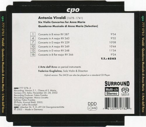L'Arte dell'Arco, Federico Guglielmo - Vivaldi: Six Violin Concertos For Anna Maria (2005) [SACD]