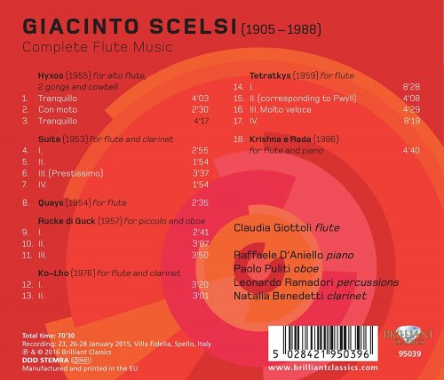 Claudia Giottoli, Raffaele D'Aniello, Paolo Puliti, Natalia Benedetti, Leonardo Ramadori - Scelsi: Complete Flute Music (2016) [Hi-Res]