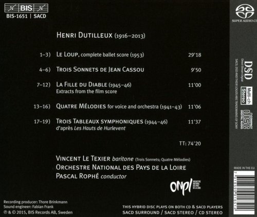 Vincent Le Texier, Orchestre National des Pays de la Loire, Pascal Rophé - Dutilleux: Le loup, 3 Sonnets & La fille du diable (2016) [Hi-Res]