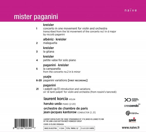 Haruko Ueda, Orchestre de Chambre de Paris, Jean-Jacques Kantorow, Laurent Korcia - Mister Paganini (2013) [Hi-Res]