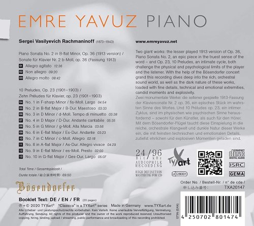 Emre Yavuz - Rachmaninoff: Piano Sonata No. 2, Op. 36 & 10 Preludes, Op. 23 (2020) [Hi-Res]