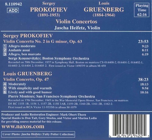 Jascha Heifetz - Prokofiev, Gruenberg: Violin concertos (2001)