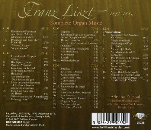 Adriano Falcioni - Liszt: Complete Organ Music (2020) [Hi-Res]