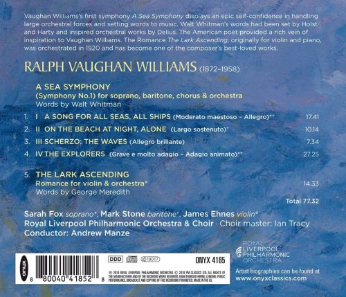 Sarah Fox, Mark Stone, James Ehnes, Royal Liverpool Philharmonic Orchestra, Andrew Manze - Vaughan Williams: A Sea Symphony, The Lark Ascending (2018) [Hi-Res]