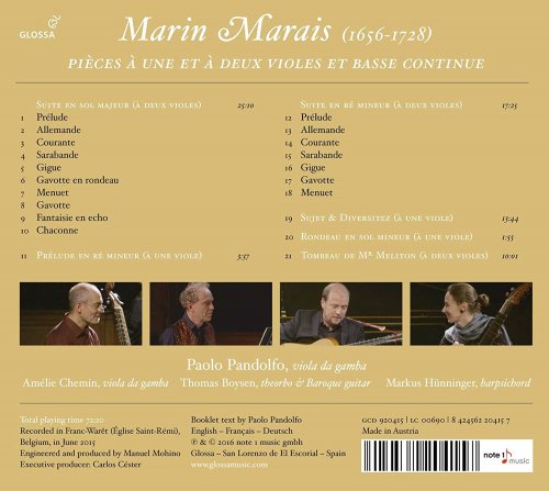 Paolo Pandolfo, Amélie Chemin, Thomas Boysen, Markus Hünninger - Marais 1689: Pièces à une et à deux violes (2016) [Hi-Res]