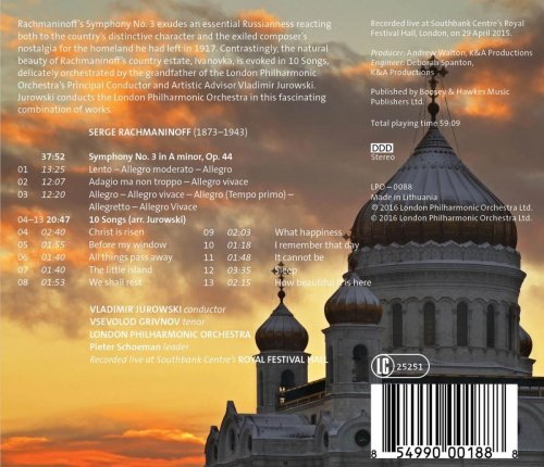 Vsevolod Grivnov, London Philharmonic Orchestra, Vladimir Jurowski - Rachmaninoff: Symphony No. 3 & 10 Songs (2016) [Hi-Res]