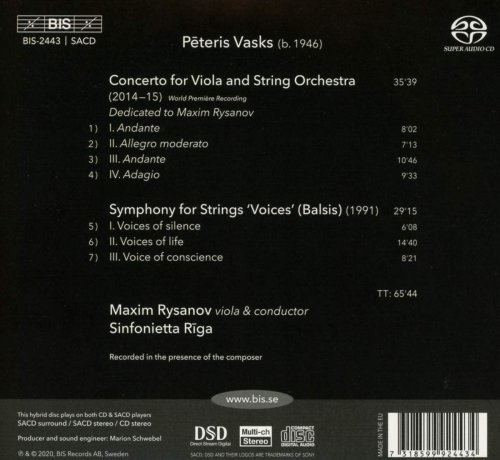 Maxim Rysanov, Sinfonietta Riga - Pēteris Vasks: Viola Concerto & Symphony No. 1 "Voices" (2020) [CD-Rip]