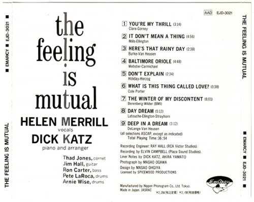 Helen Merrill - The Feeling Is Mutual (1965/1989) EJD-3021, JP [CD-Rip]