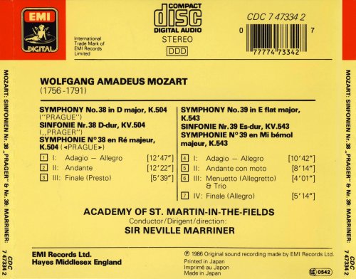 Academy of St Martin in the Fields, Neville Marriner - Mozart: Symphonies No. 38 "Prague" & No. 39 (1986)
