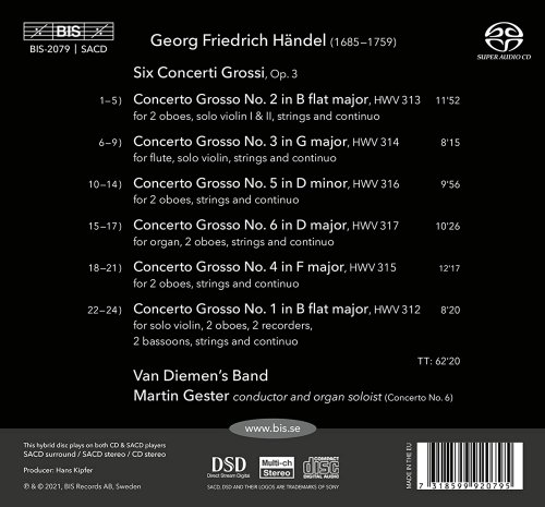 Van Diemen's Band & Martin Gester - Handel: 6 Concerti grossi, Op. 3 (2021) [Hi-Res]