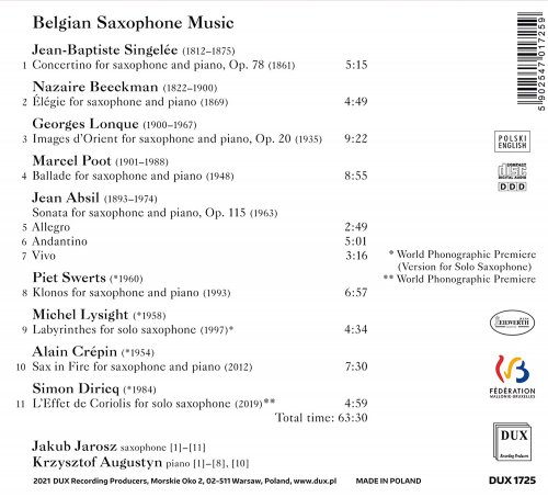 Jakub Jarosz - Belgian Saxophone Music (2021)