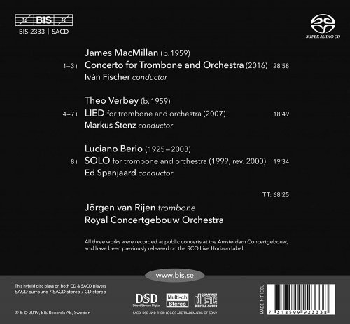 Royal Concertgebouw Orchestra, Jörgen van Rijen - MacMillan, Verbey & Berio: Trombone Concertos (Live) (2019) [CD-Rip]