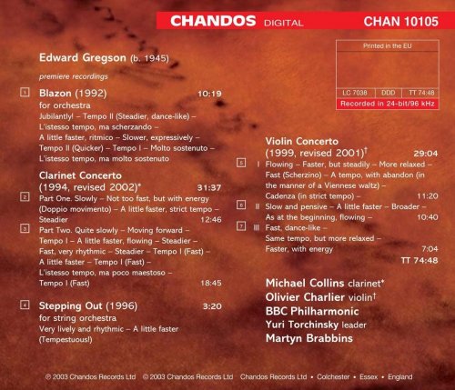 Olivier Charlier, Michael Collins, BBC Philharmonic, Martyn Brabbins - Edward Gregson: Concertos Volume 1 (2003) [Hi-Res]