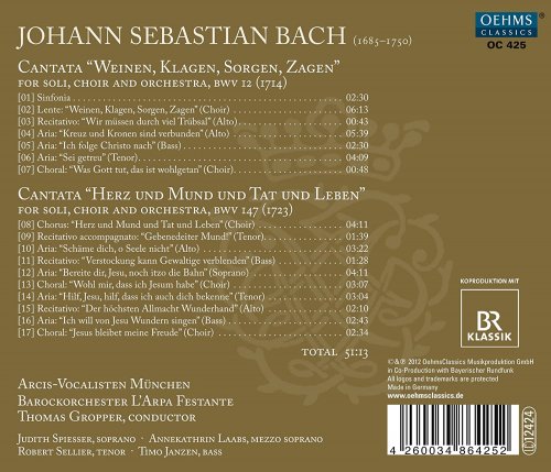 Thomas Gropper, L'Arpa Festante Baroque Orchestra, Arcis-Vocalisten Munich - Bach: Cantatas, BWV 12 & 147 (2013)